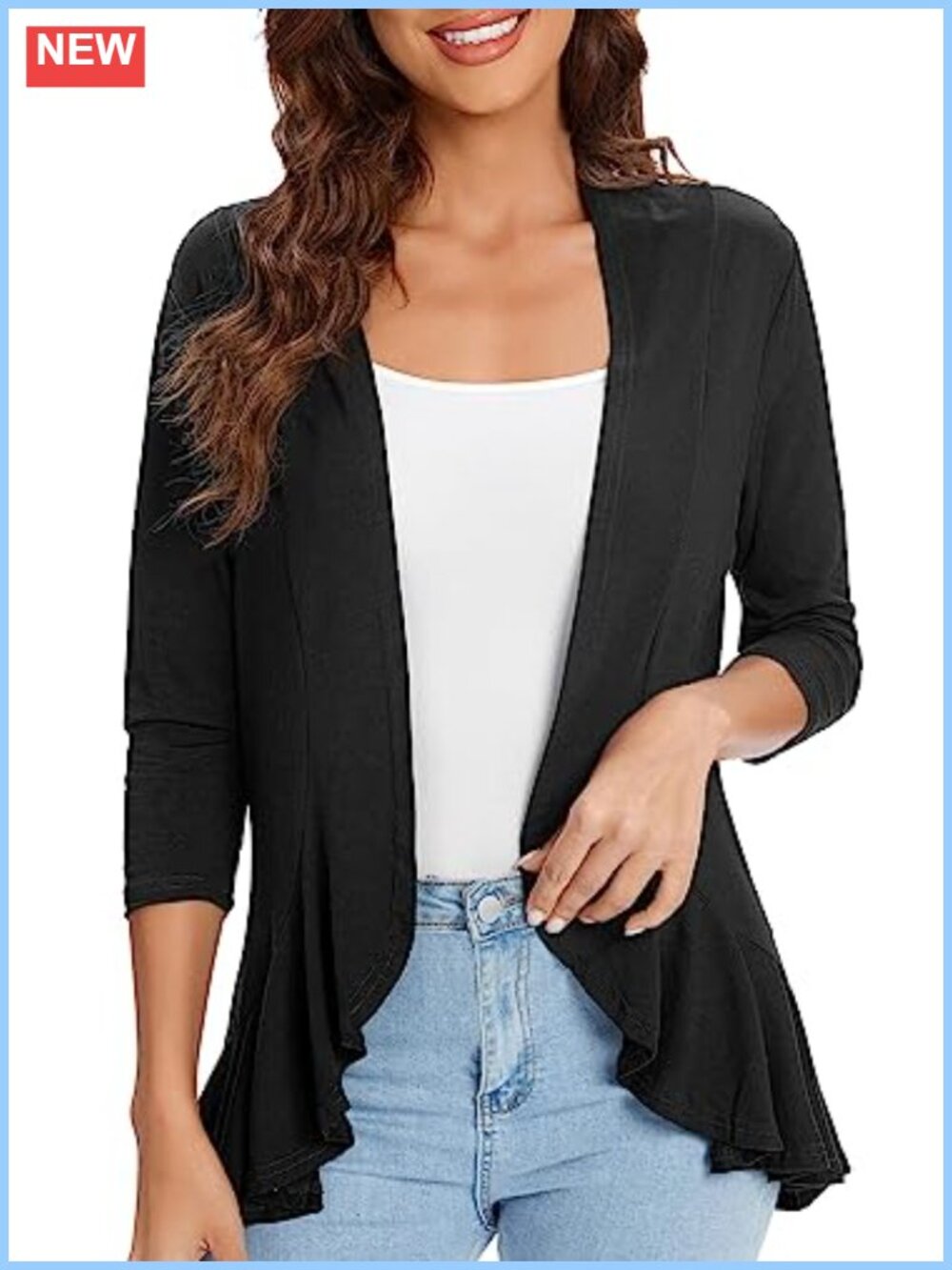 Women's 3/4 Sleeve Open Front Cardigan Lightweight Knit Sweater